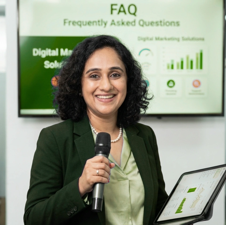 Thankam thomas holding a mike for FAQ