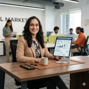 TContent strategist in trivandrum at her desk